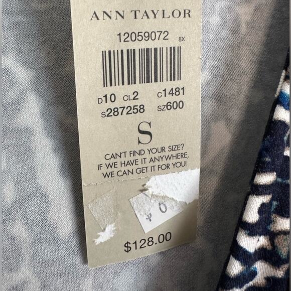 NEW Ann Taylor Faux Wrap Dress Blue Grey Watercolor V Neck Office Artsy Stretchy - Picture 3 of 5